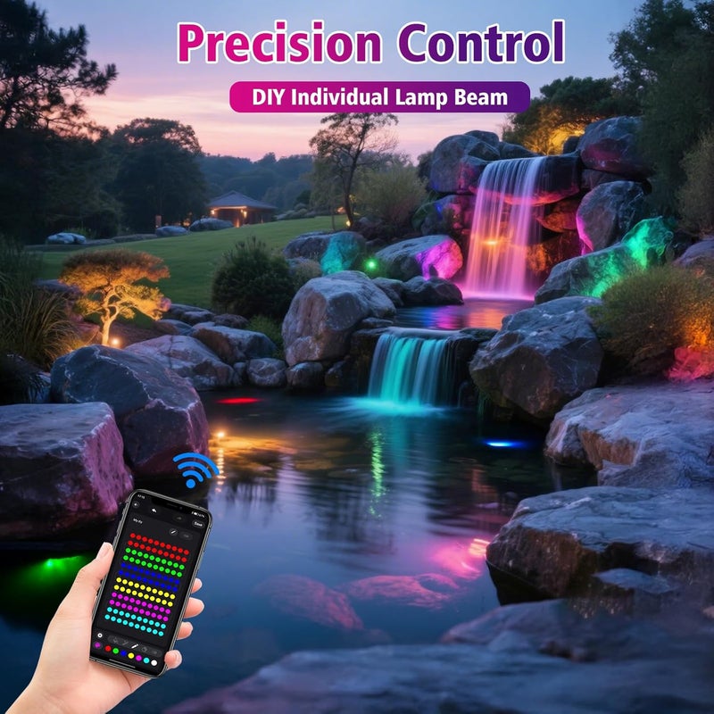 T-SUN Color Changing Pond Lights LED Underwater Fountain Lights with Bluetooth APP Control, IP68 Waterproof Submersible Spotlight for Aquariums, Fish Tanks, Pools, Garden and Yard Ponds (Set of 4) - Image 4